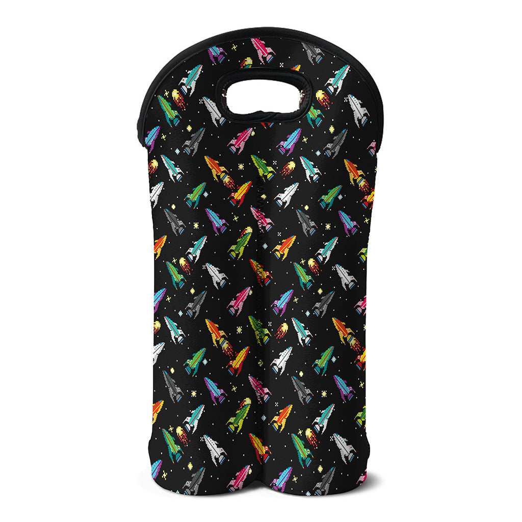 Pixel Spaceships Pattern Print Double Neoprene Wine Tote