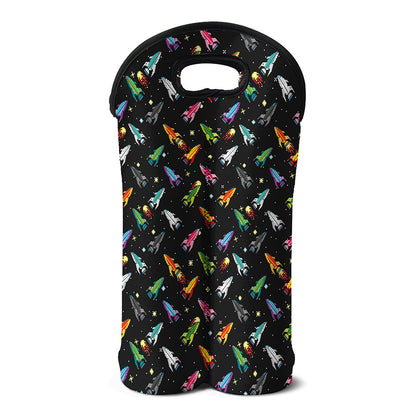 Pixel Spaceships Pattern Print Double Neoprene Wine Tote