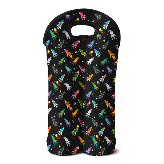 Pixel Spaceships Pattern Print Double Neoprene Wine Tote