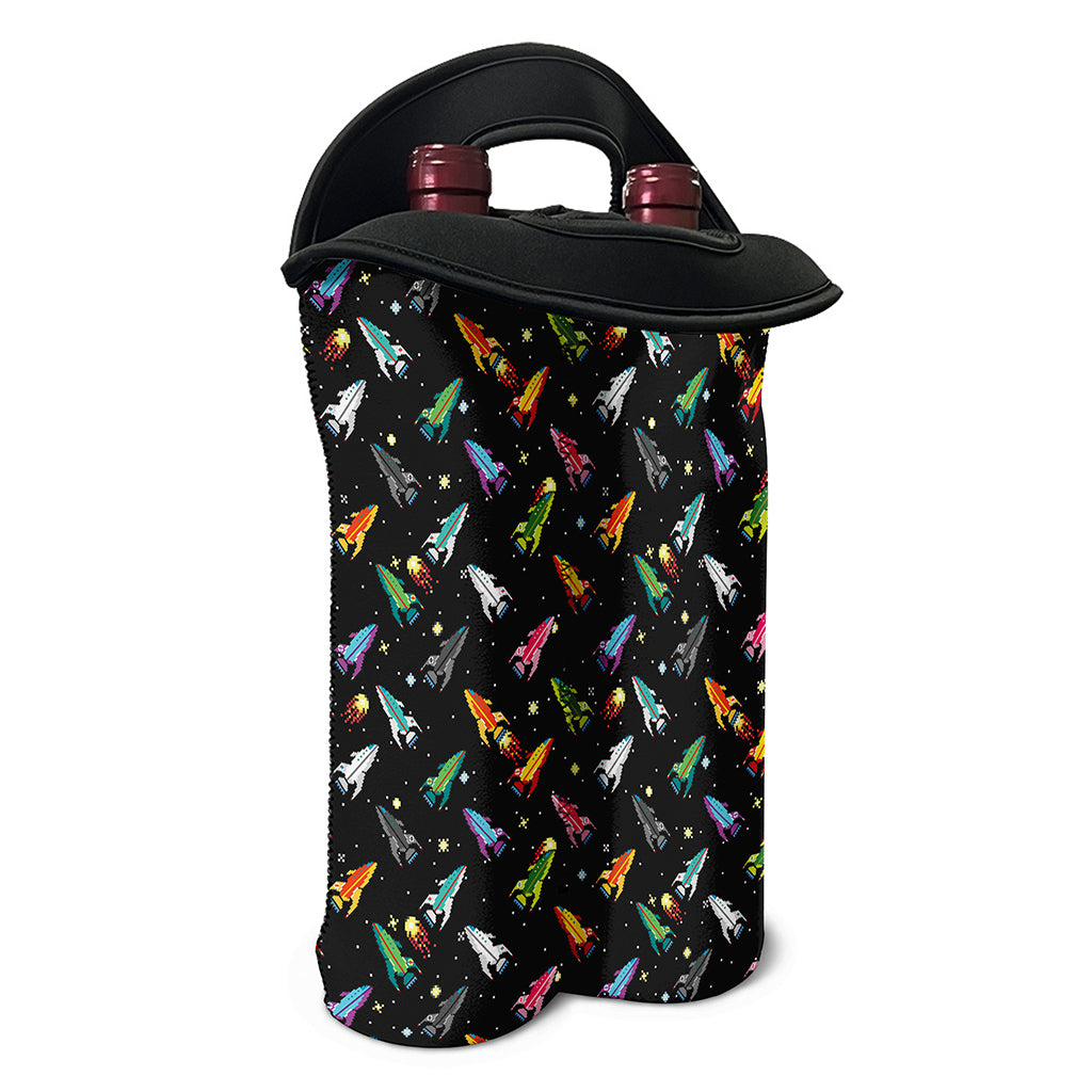 Pixel Spaceships Pattern Print Double Neoprene Wine Tote