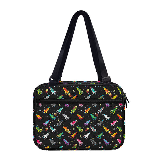 Pixel Spaceships Pattern Print Double Strap Bible Bag