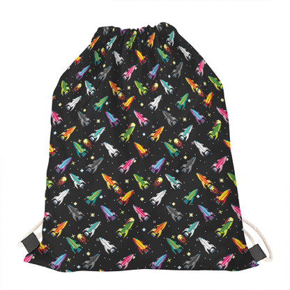 Pixel Spaceships Pattern Print Drawstring Bag