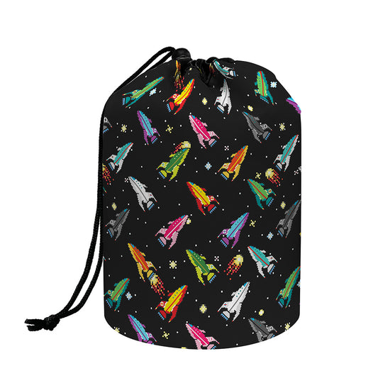 Pixel Spaceships Pattern Print Drawstring Makeup Bag