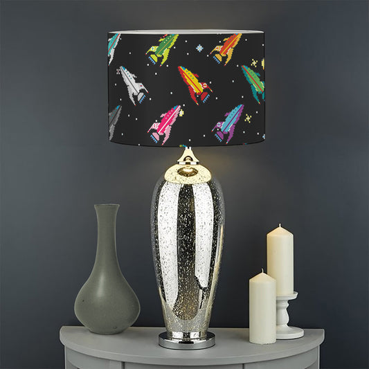 Pixel Spaceships Pattern Print Drum Lamp Shade