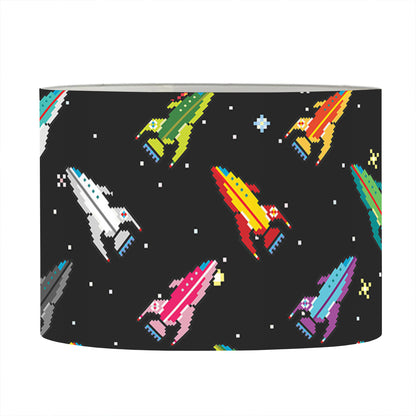 Pixel Spaceships Pattern Print Drum Lamp Shade