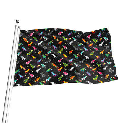 Pixel Spaceships Pattern Print Flag