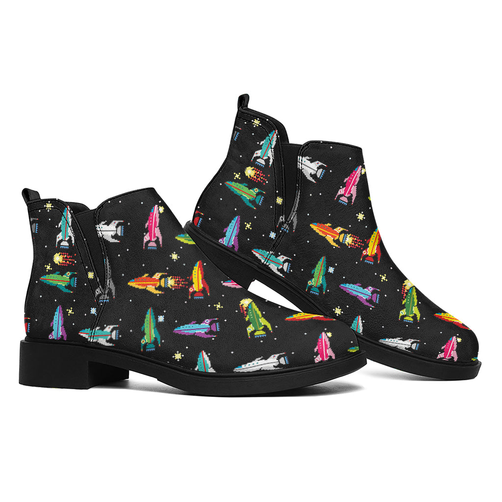 Pixel Spaceships Pattern Print Flat Ankle Boots