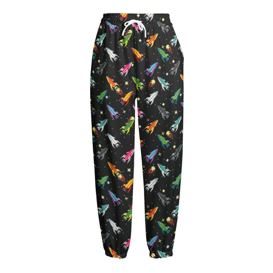 Pixel Spaceships Pattern Print Fleece Lined Knit Pants