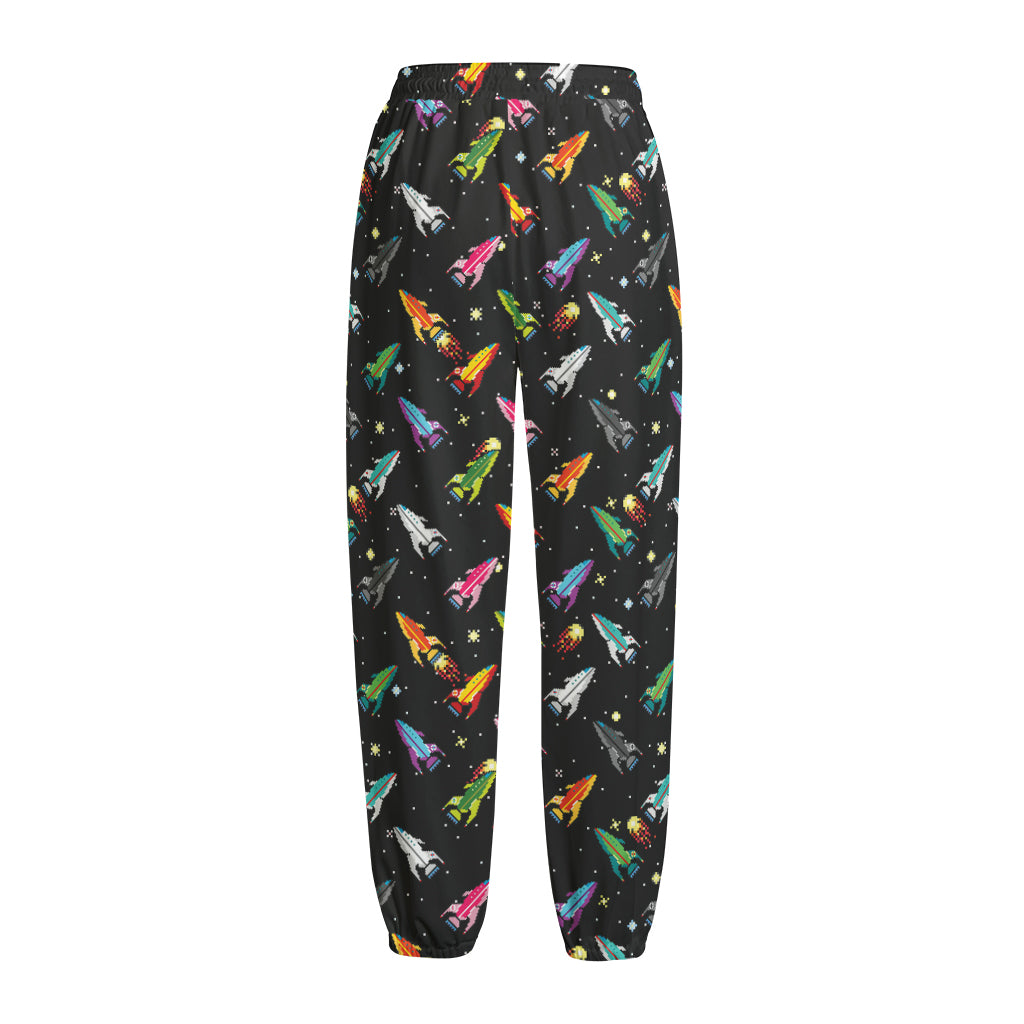 Pixel Spaceships Pattern Print Fleece Lined Knit Pants