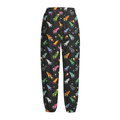 Pixel Spaceships Pattern Print Fleece Lined Knit Pants