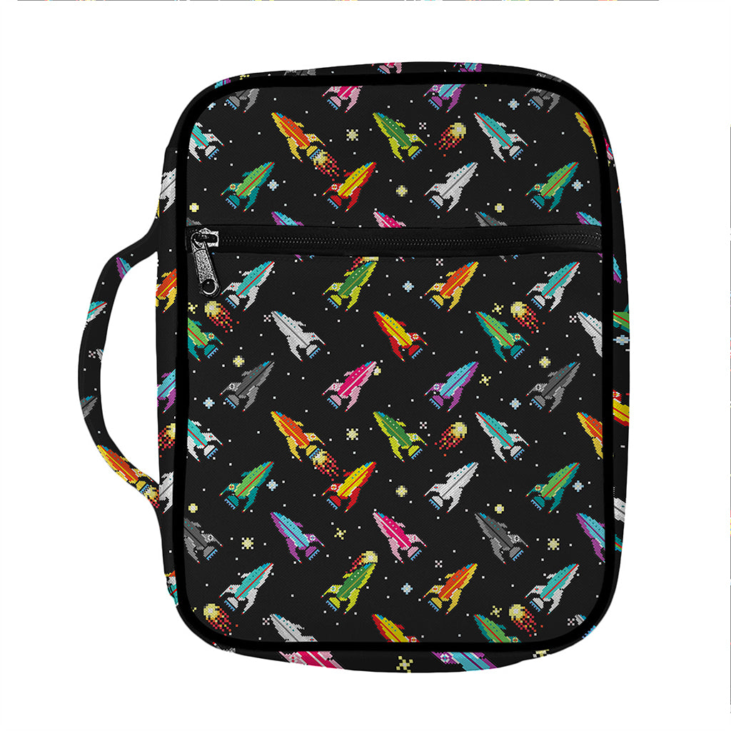 Pixel Spaceships Pattern Print Front Pocket Bible Bag