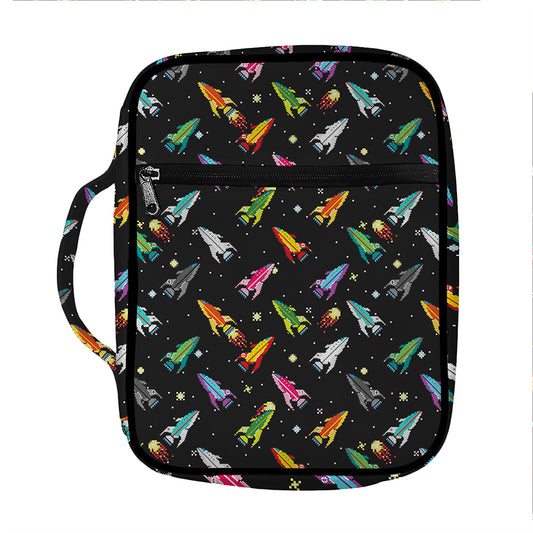 Pixel Spaceships Pattern Print Front Pocket Bible Bag