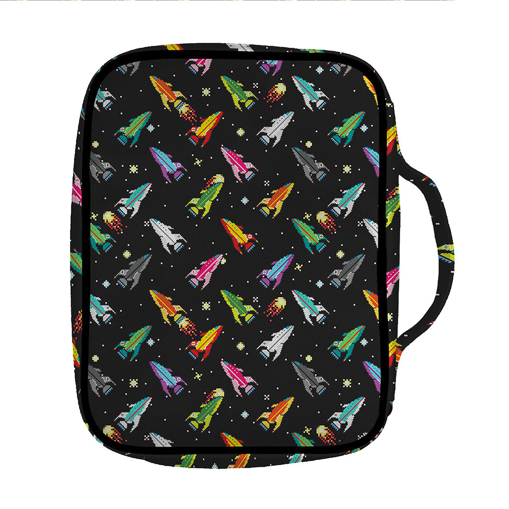 Pixel Spaceships Pattern Print Front Pocket Bible Bag