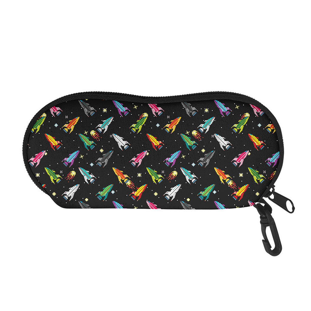 Pixel Spaceships Pattern Print Glasses Case