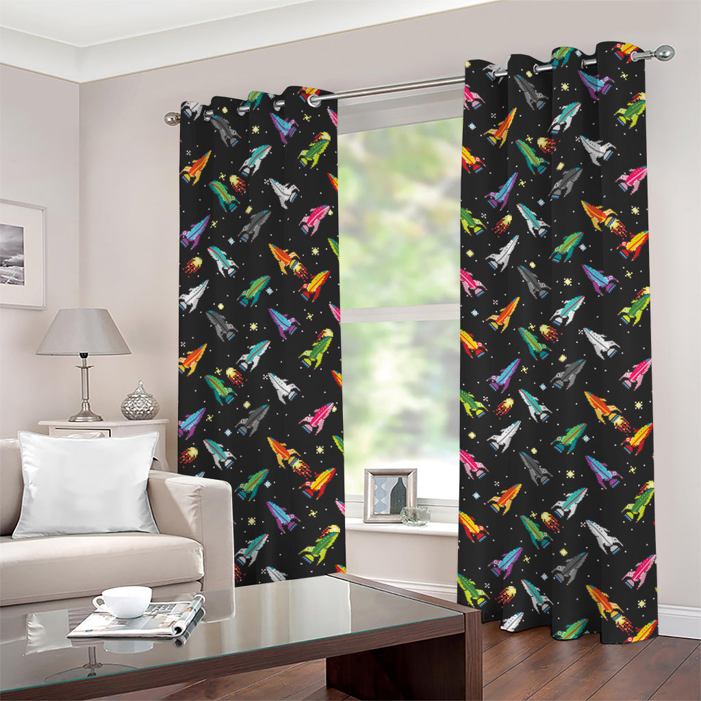 Pixel Spaceships Pattern Print Grommet Curtains