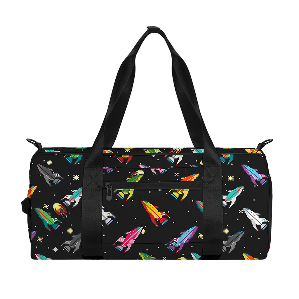 Pixel Spaceships Pattern Print Gym Bag