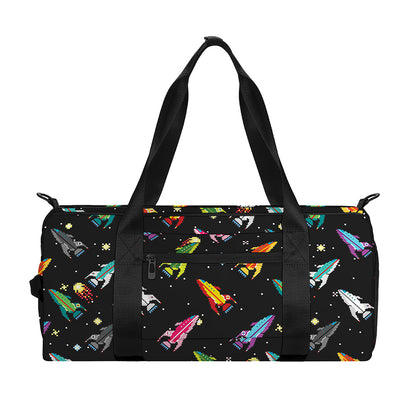Pixel Spaceships Pattern Print Gym Bag