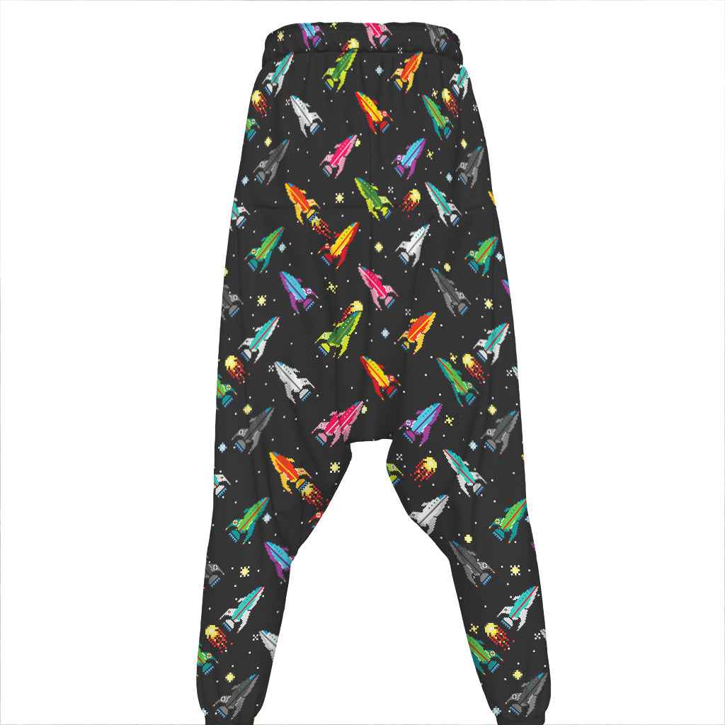 Pixel Spaceships Pattern Print Hammer Pants