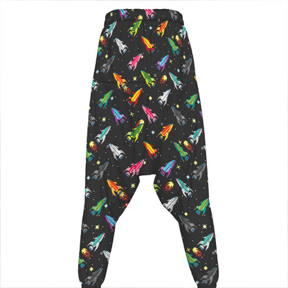 Pixel Spaceships Pattern Print Hammer Pants