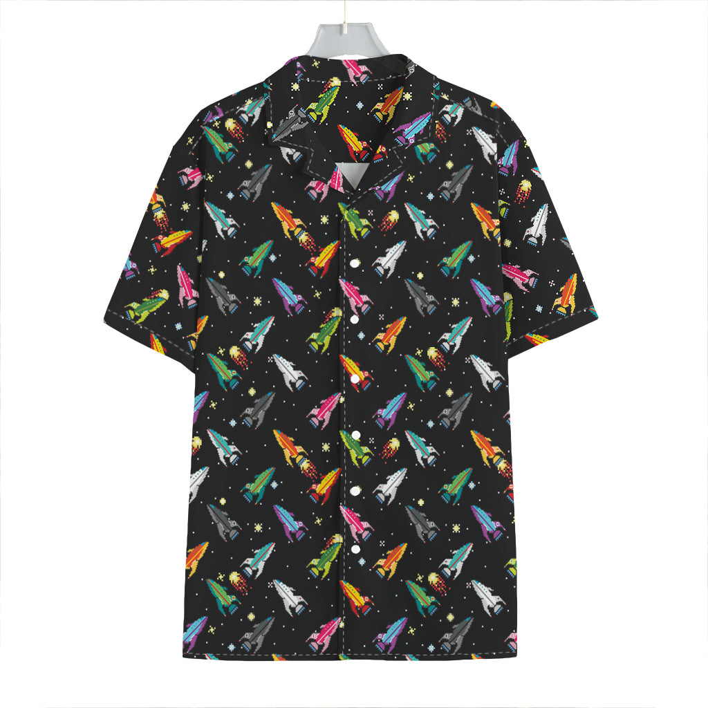 Pixel Spaceships Pattern Print Hawaiian Shirt