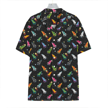 Pixel Spaceships Pattern Print Hawaiian Shirt