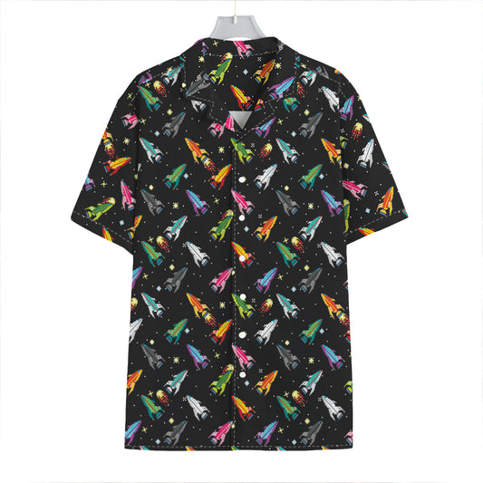 Pixel Spaceships Pattern Print Hawaiian Shirt