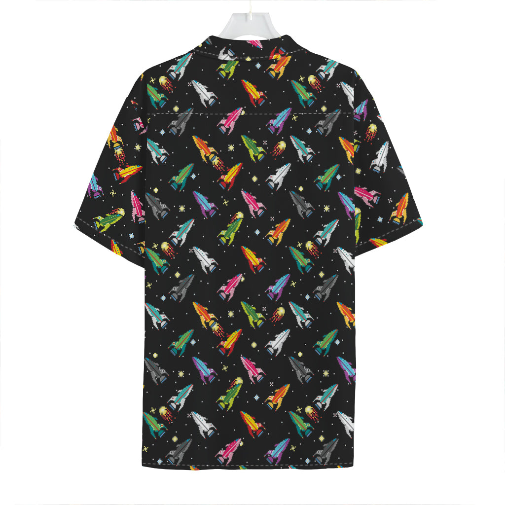 Pixel Spaceships Pattern Print Hawaiian Shirt