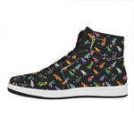 Pixel Spaceships Pattern Print High Top Leather Sneakers
