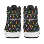 Pixel Spaceships Pattern Print High Top Leather Sneakers