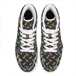 Pixel Spaceships Pattern Print High Top Leather Sneakers