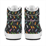 Pixel Spaceships Pattern Print High Top Leather Sneakers