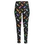 Pixel Spaceships Pattern Print High-Waisted Pocket Leggings