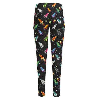 Pixel Spaceships Pattern Print High-Waisted Pocket Leggings