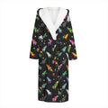 Pixel Spaceships Pattern Print Hooded Bathrobe