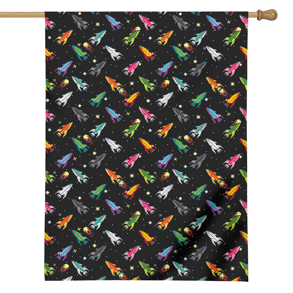 Pixel Spaceships Pattern Print House Flag