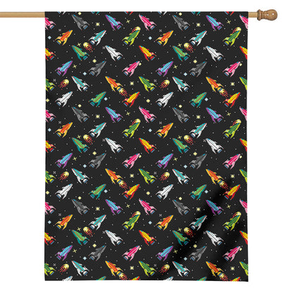 Pixel Spaceships Pattern Print House Flag