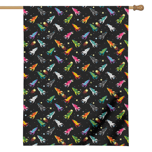 Pixel Spaceships Pattern Print House Flag