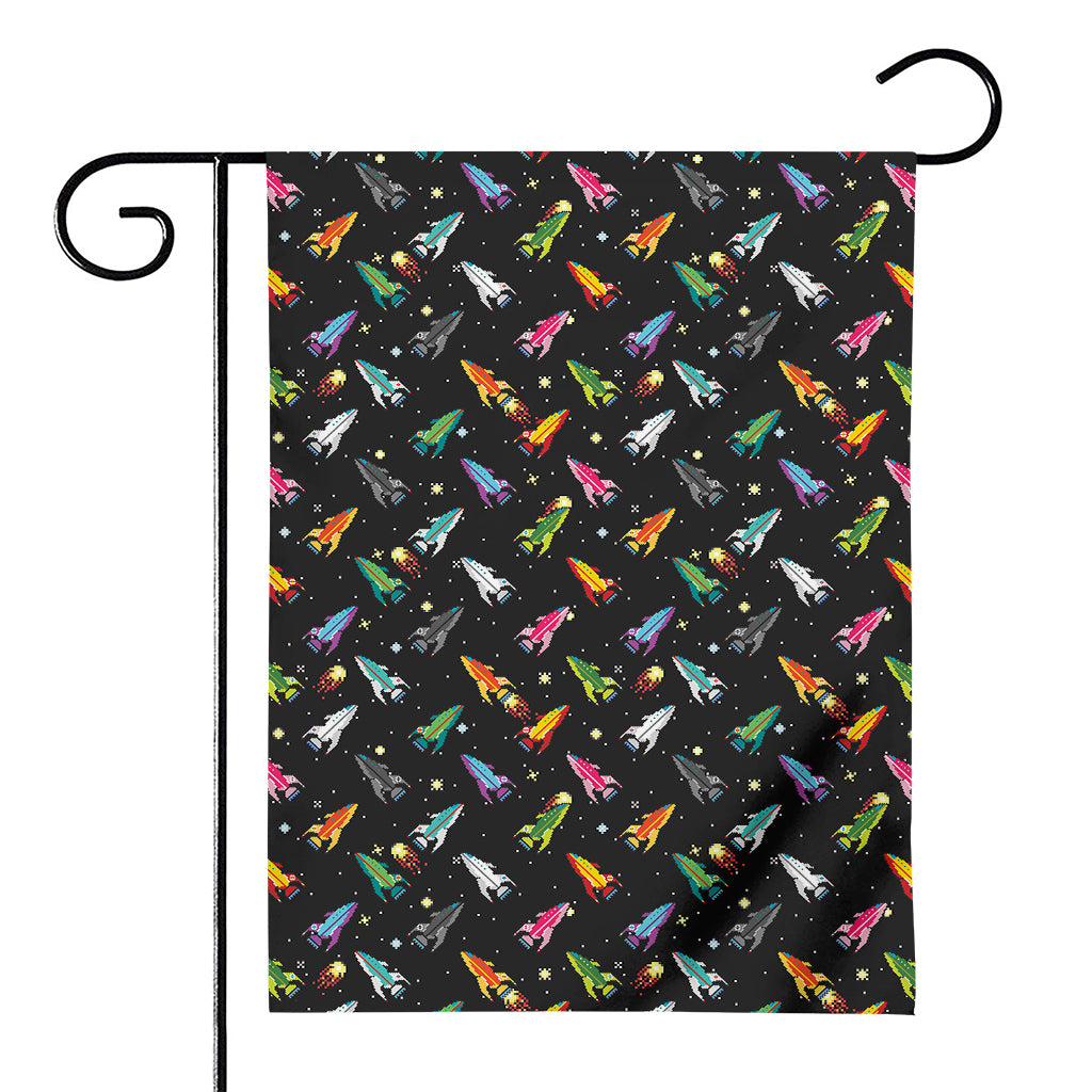 Pixel Spaceships Pattern Print House Flag