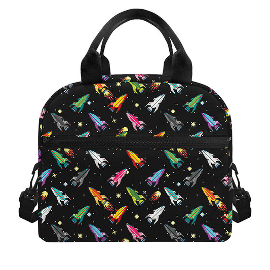 Pixel Spaceships Pattern Print Insulated Lunch Bag