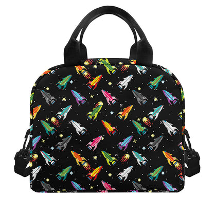Pixel Spaceships Pattern Print Insulated Lunch Bag