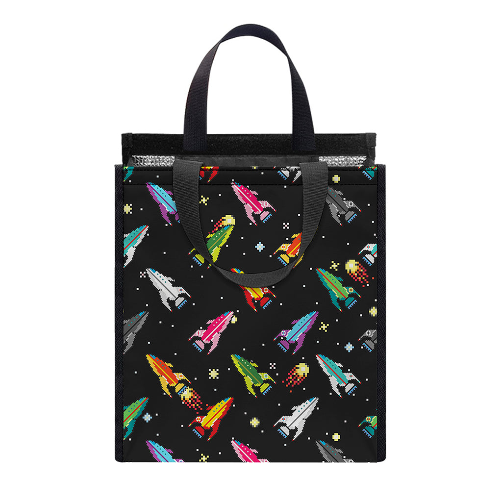 Pixel Spaceships Pattern Print Insulated Lunch Tote