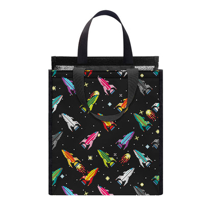 Pixel Spaceships Pattern Print Insulated Lunch Tote