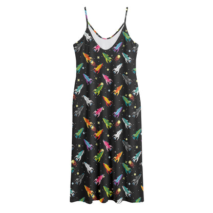 Pixel Spaceships Pattern Print Jersey Midi Cami Dress