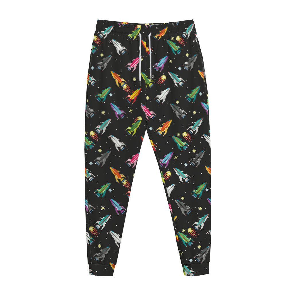 Pixel Spaceships Pattern Print Jogger Pants