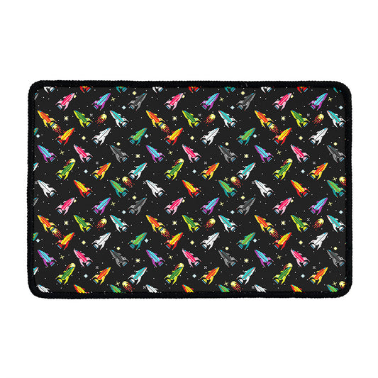 Pixel Spaceships Pattern Print Kitchen Mat
