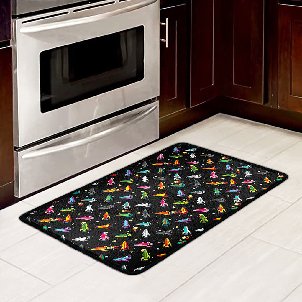 Pixel Spaceships Pattern Print Kitchen Mat