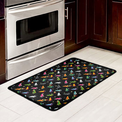Pixel Spaceships Pattern Print Kitchen Mat