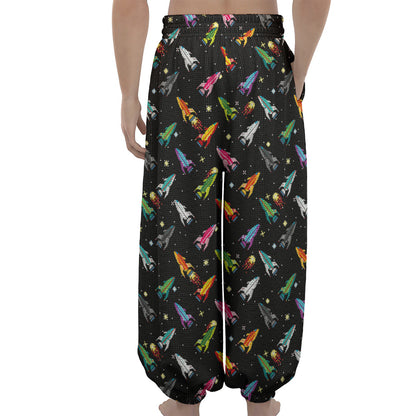 Pixel Spaceships Pattern Print Lantern Pants