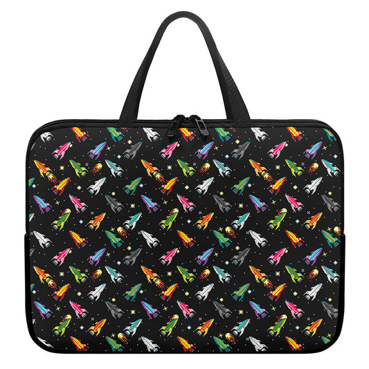 Pixel Spaceships Pattern Print Laptop Sleeve With Handle