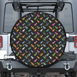 Pixel Spaceships Pattern Print Leather Spare Tire Cover